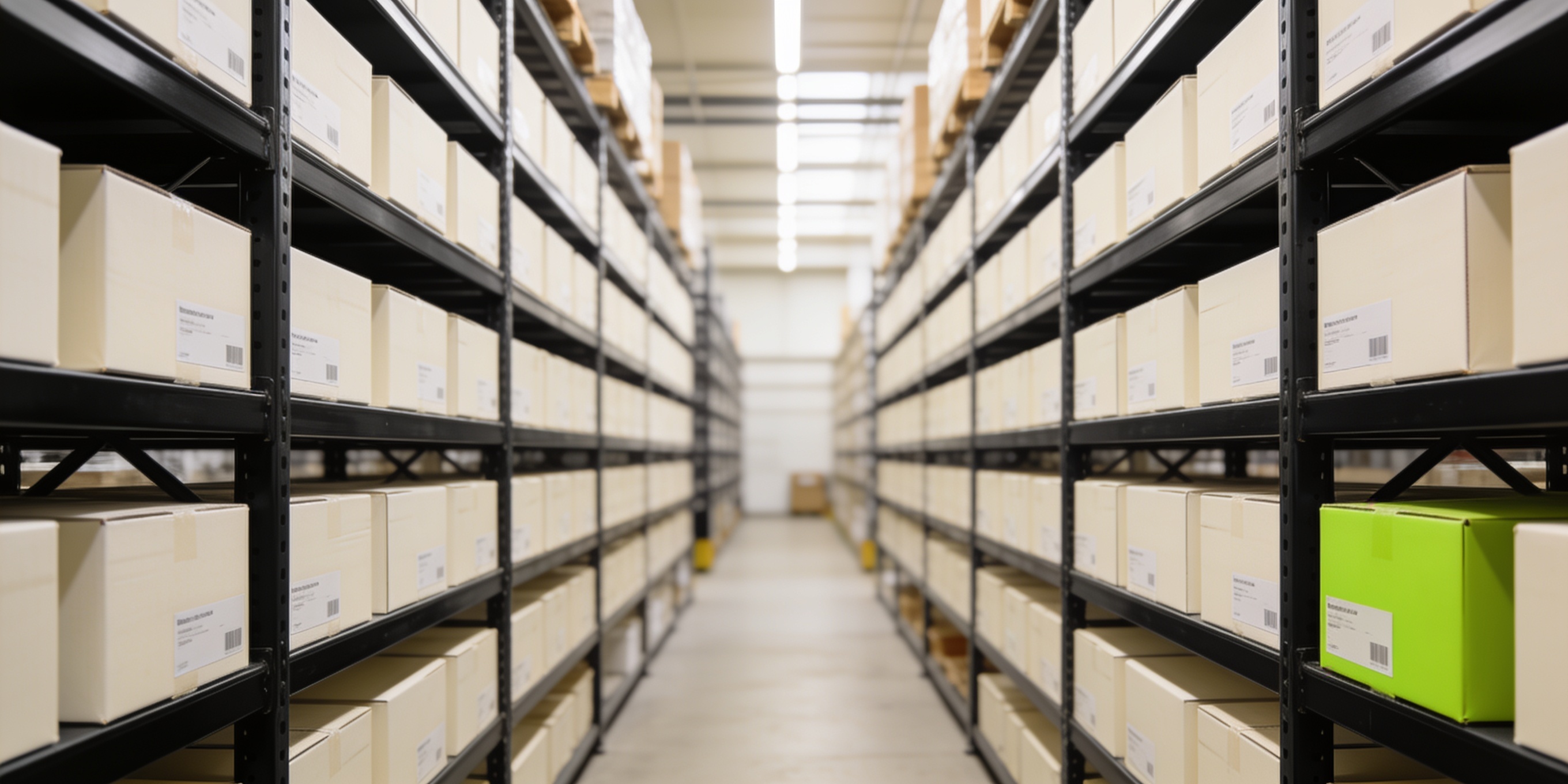 EU warehouse in the Netherlands — racked and labelled inventory ready for fulfilment